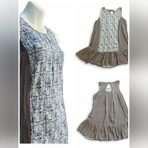 Umgee Boho Blue Mix-Match Print Mini Dress - Small